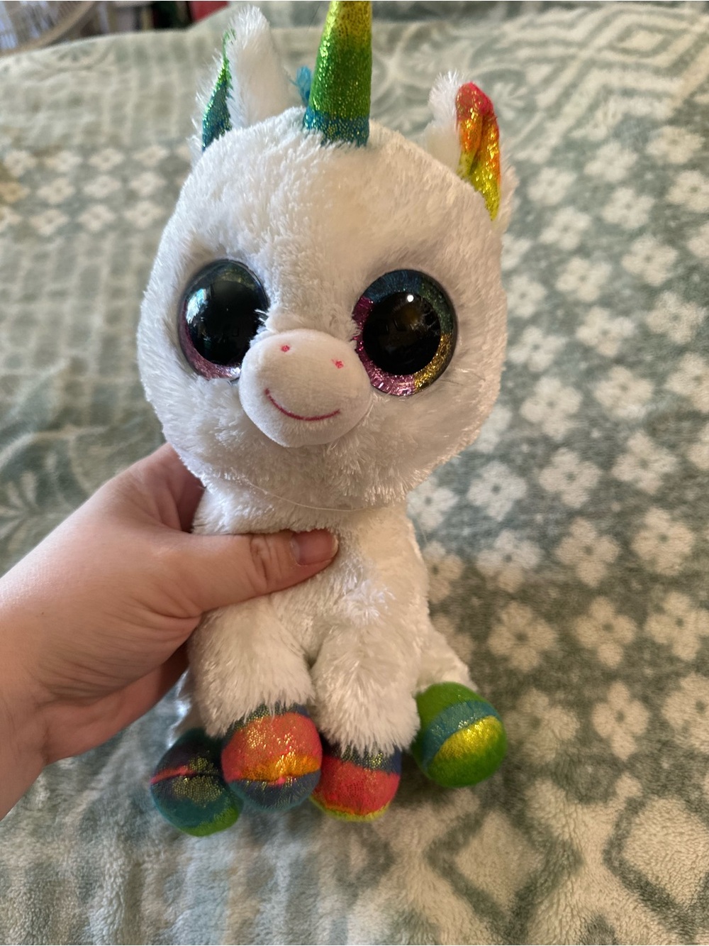 TY Pixy Plush Rainbow-Hoof White Unicorn Stuffed Toy - Kids Plush